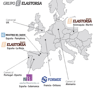 Mapa de Europa con las sedes y delegaciones del Grupo Elastorsa